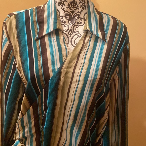 🌺 Ashley Stewart stripped wrap multicolor tie, front blouse, shirt, top size 18 - Picture 2 of 7